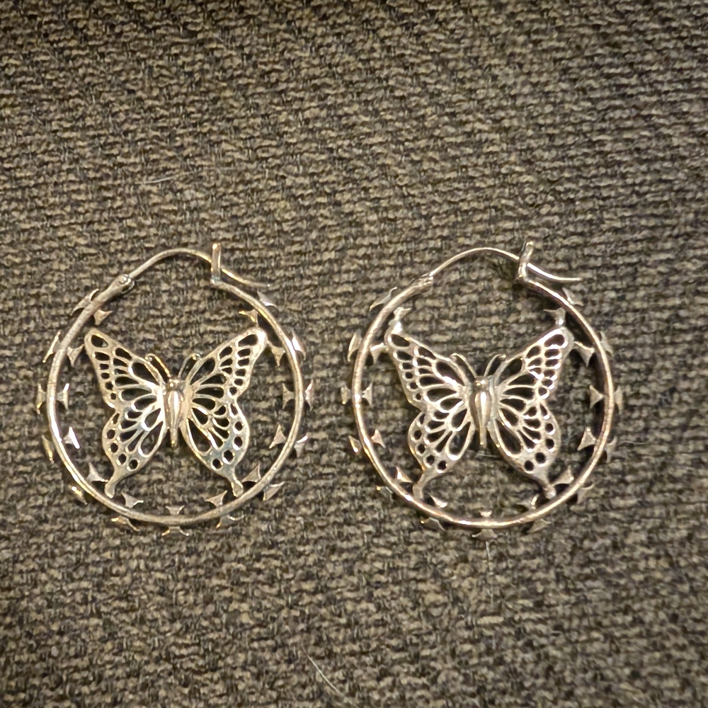 Elegant Silver Butterfly Hoop Earrings